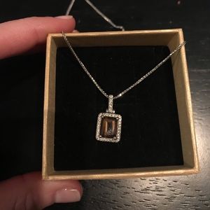 14K white gold smokey quartz necklace